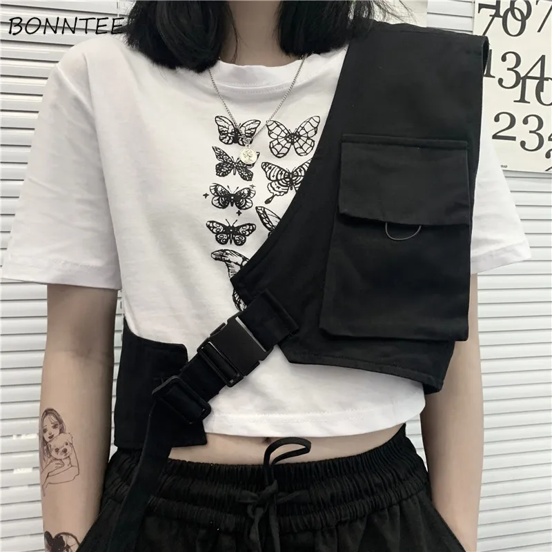 Vest Women Solid Fashionable Loose Chic High Street Harajuku Creativity Novelty Korean Version Stylish All-match Tooling Style