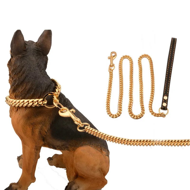 Metal Stainless Steel Pet Dog Gold Collar Lead Super Outdoor Big Dog Training Chain Collar Decor Necklace For All Dogs 10E