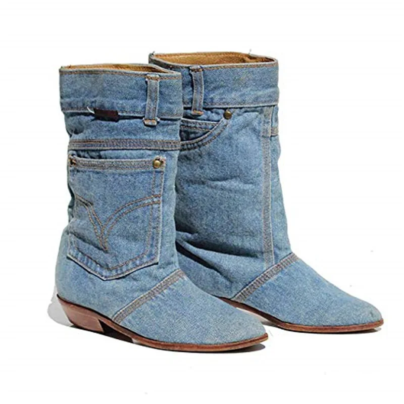 hotlow heel denim casual denim boot ladies autumn winter cowboy boots