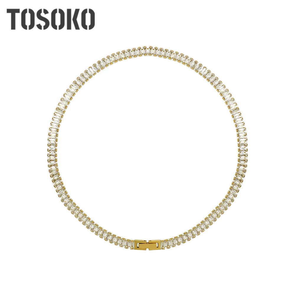 

TOSOKO Stainless Steel Jewelry Zircon Necklace Women's Elegant And Shining Neck Chain BSP1068