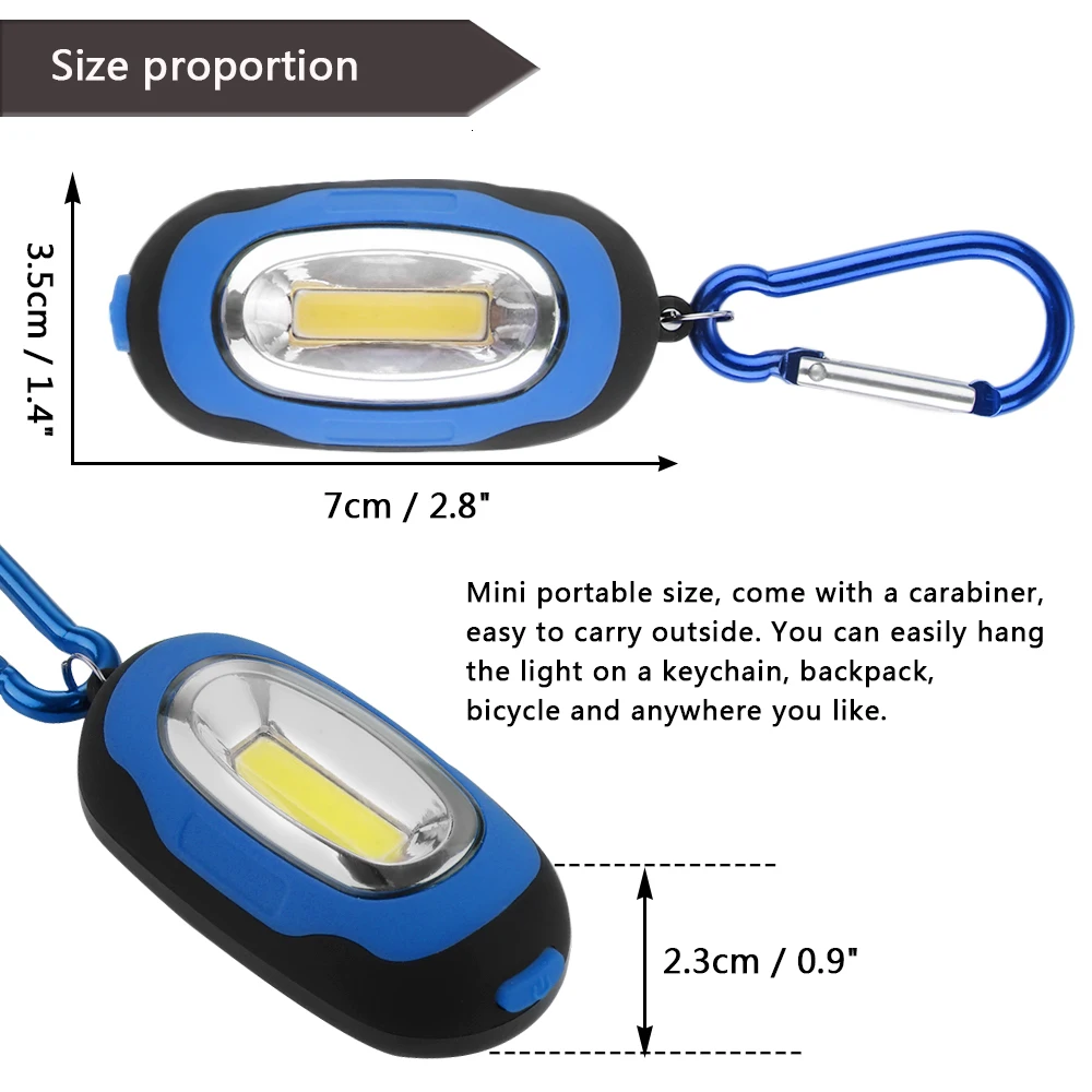 Portable Lighting LED Key Chain Lamp Flashlight Mini 3 Mode Cob  Flash Carabiner Light For Camping Hunting Hiking Fishing Lights