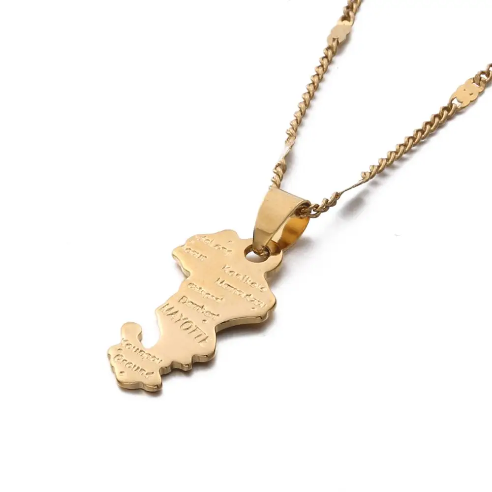 Gold Color Map of Territorial Collectivity of Mayotte Pendant Necklace Trendy Map Chain Jewelry