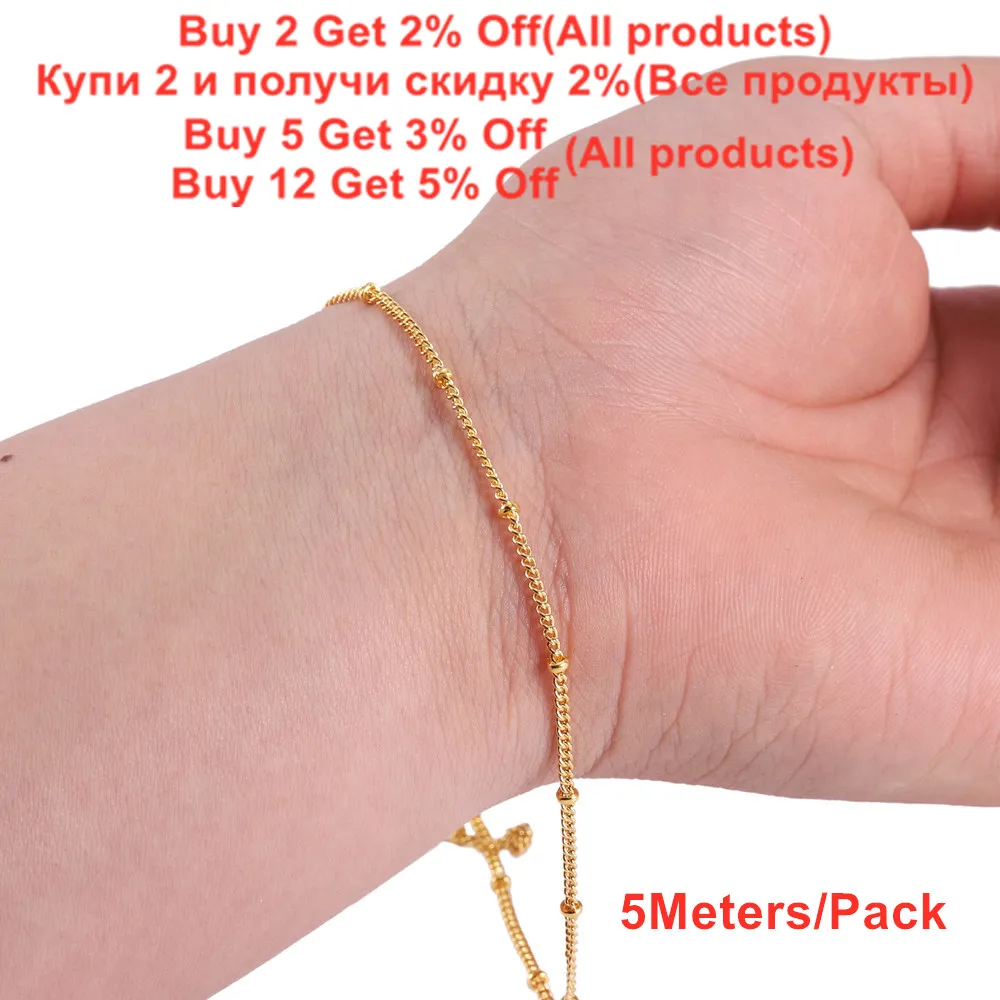 5 Meters Chain Width 1.35mm 1.45mm Necklace Chains Flat Oval Link Chains with Beads Station Ball Chains Accessories image 2