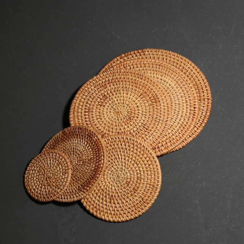PINNY Hand Made Rattan Tea Cup Mats Chinese Kung Fu Tea Accessories Bamboo Vine Teapot Mat Drink Coasters