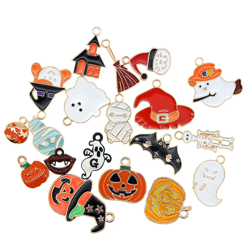 10pcs Halloween Charms Multicolor Enamel Pumpkin ghost magic hat bat Charms For Jewelry Making DIY Necklace Earrings Accessories