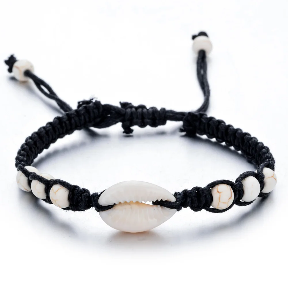 Simple Fashion Natural Stone Hand-woven Shell Bracelet Men Women Adjustable Ocean Beach Summer Vacation Bracelets Gift Wholesale