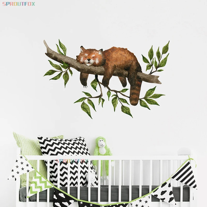 Cute Badger Sleeping on the Tree Wall Stickers for Kids Rooms Baby Boys Room Nursery Home Decoration Cartoon Animal Decal