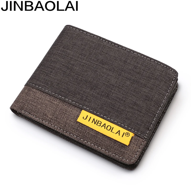 

JINBAOLAI Men Wallets Canvas Decoration Stitching Genuine Leather Wallet Men Coin Purse Credit Card Holder Student Slim Wallet