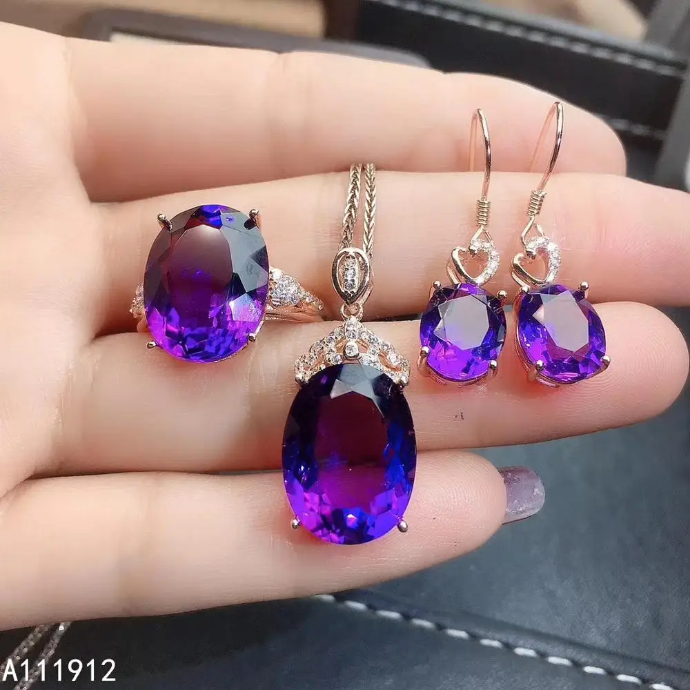 

KJJEAXCMY fine jewelry Amethyst 925 sterling silver women pendant necklace chain earrings ring set classic