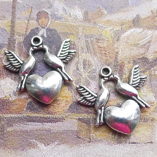 8pcs/Lot 21x21mm Antique Silver Color Love Birds Charms Pendant For Jewelry Making DIY Jewelry Findings