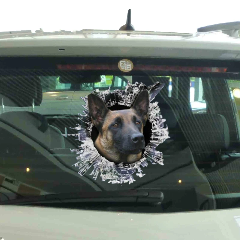 13cm*12.2cm 1 Pcs 3D Belgian Malinois Decal Glas Dogs Slag Reflective Car Stickers Window Waterproof Styling Decals