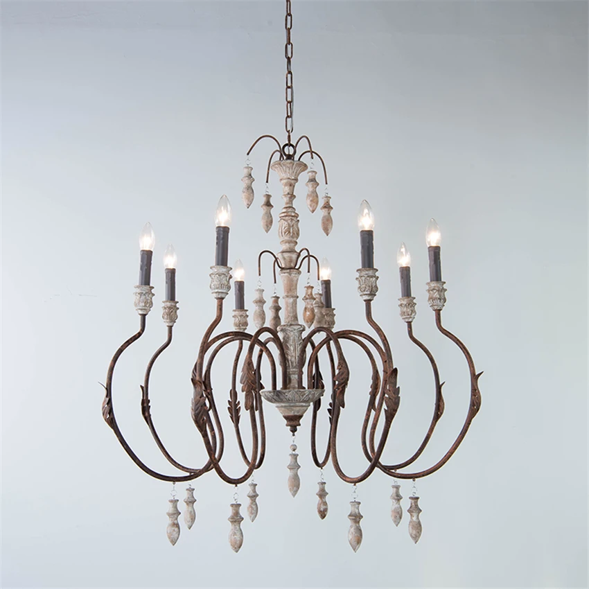 French ventage candle chandeliers lights villa stair living room lamp dining room lamp American retro bedroom hanging fixtures image 5
