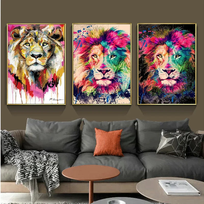 

Animal Lions Graffti Art Canvas Painting Abstract Colorful Lion Head Poster and Print Street Pop Art Wall Picture for Home Decor