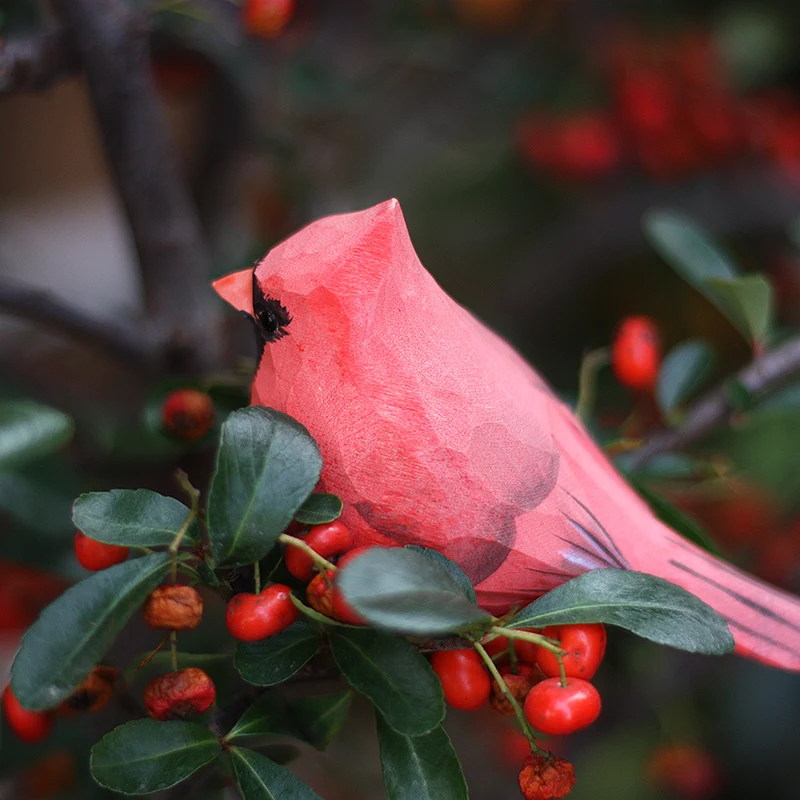 North American Cardinals ornaments Handmade Animal Wood Carving Decorations Home Crafts