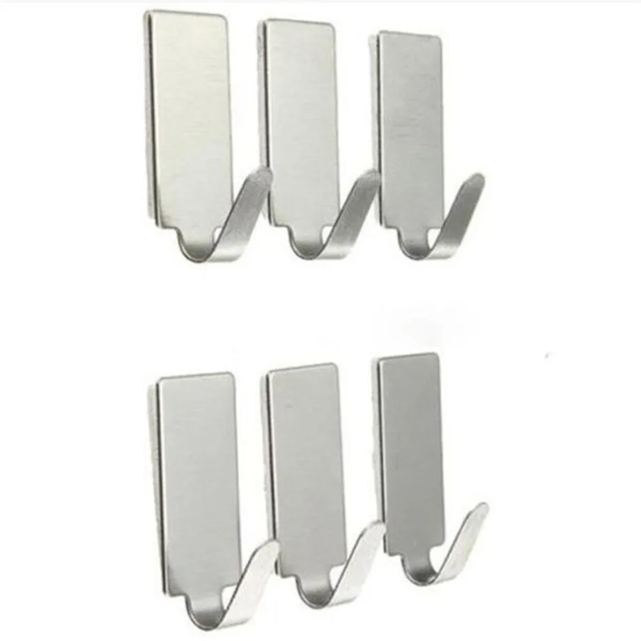 6Pcs Hooks Self Adhesive Home Kitchen Wall Door Stainless Steel Holder Hook Hanger Hooks For Hanging Dropshipping M925