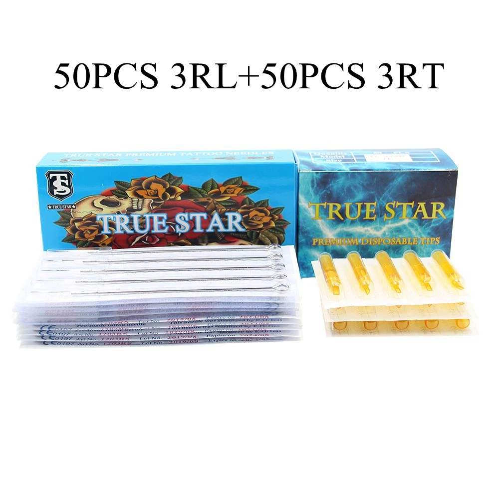 TRUE STAR (3RL+3RT) 50pcs Tattoo Needles & 50pcs Tattoo Tips for Profissional Tattoo Machine Gun Supplies Free Shipping