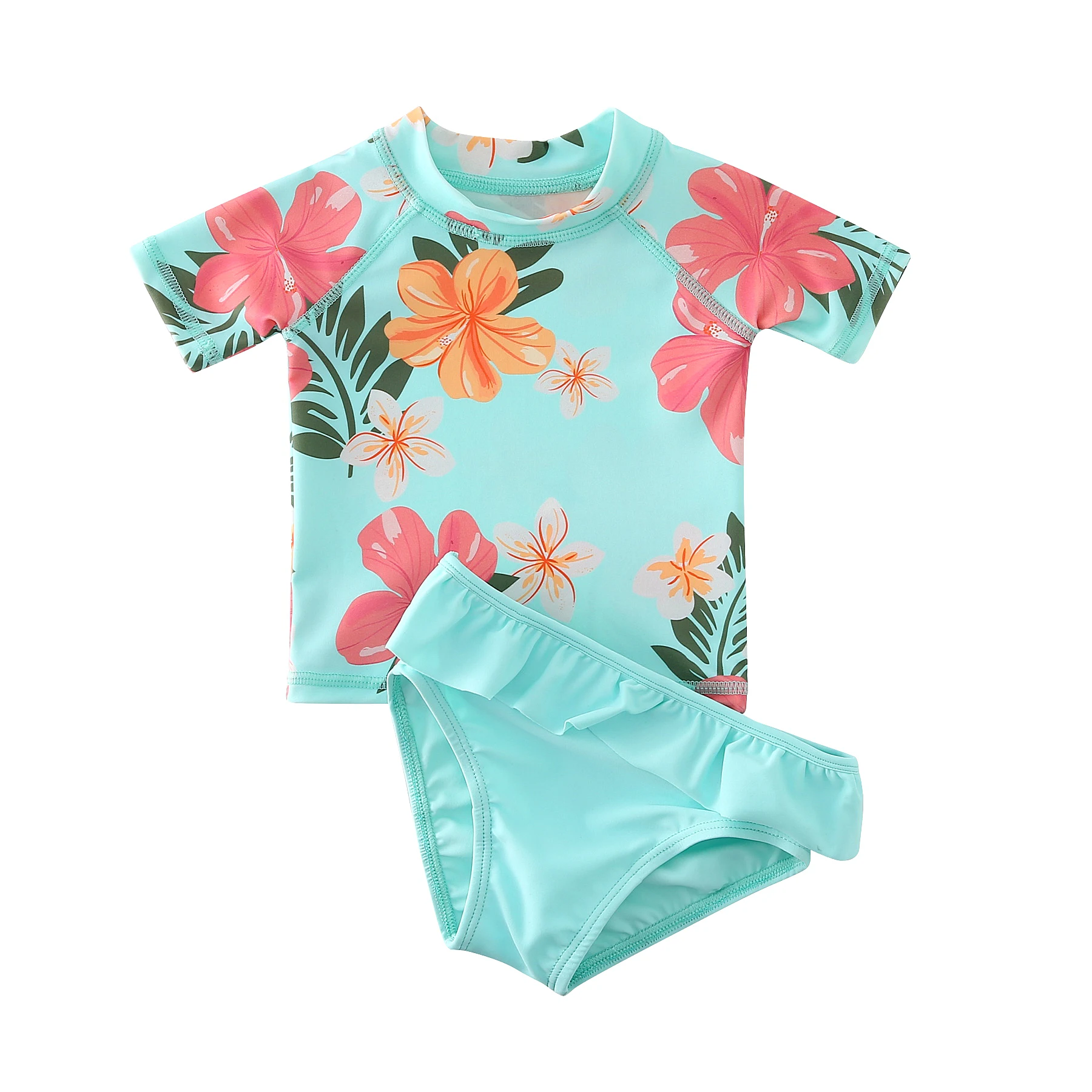 Wishere Separate Swimsuit Kids Swimwear Tankini Set UPF50+ Beachwear Short Sleeve Swimming Bath Clothing