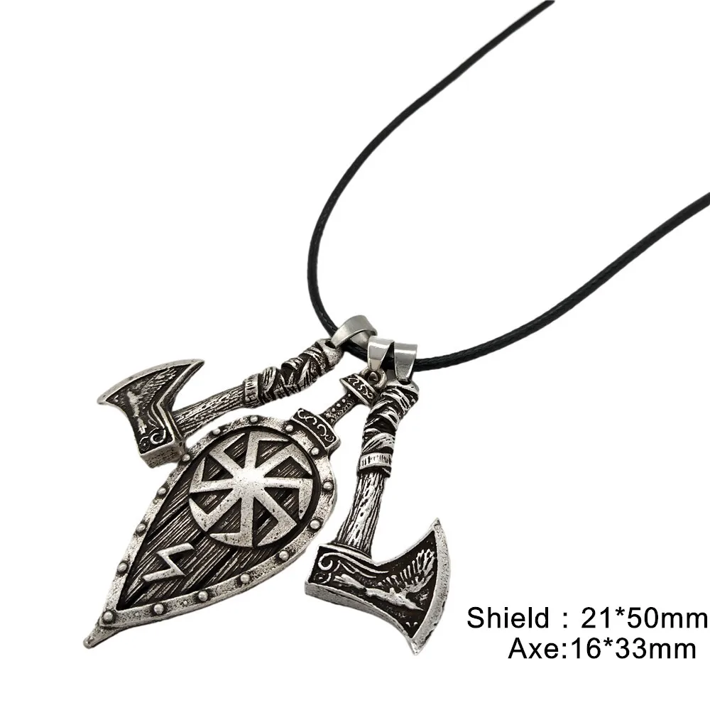 Slavic Kolovrat Sword Shield Odin Raven Axe Amulet Pendant Viking Talisman Runes Jewelery Necklace For Men Women