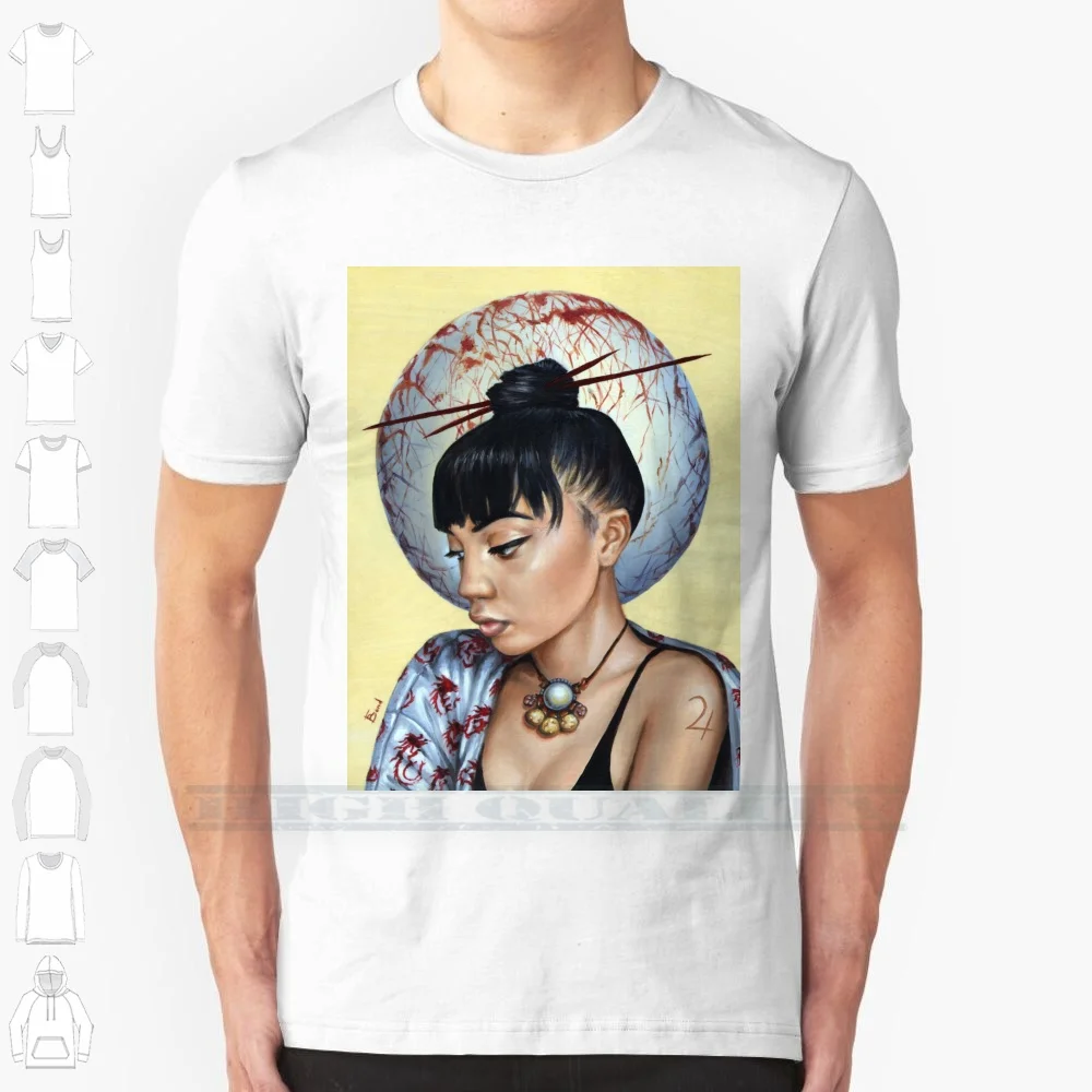 Espaço Europa Espaço Camiseta de Algodão, Pop Planeta Surrealismo, Sistema Solar Leste, Lua Retrato Mulher, Arte Fantasia, Tanya Bond Petróleo