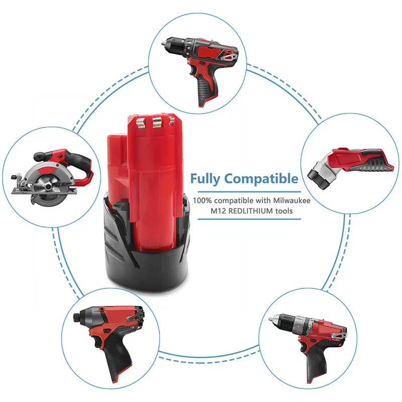 3000mAh Battery for Milwaukee M12 Lithium M12B2 M12 XC 48-11-2430 48-11-241148-11-2401 MIL-12A-LI Tool Batteries