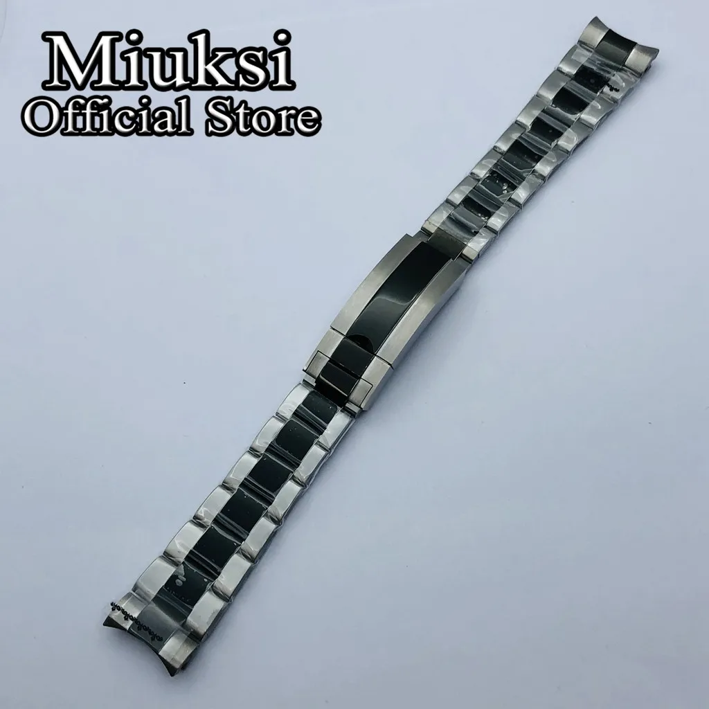 Miuksi 20mm silver black 316L solid stainless steel watch band folding buckle fit 40mm watch case bracelet mens strap