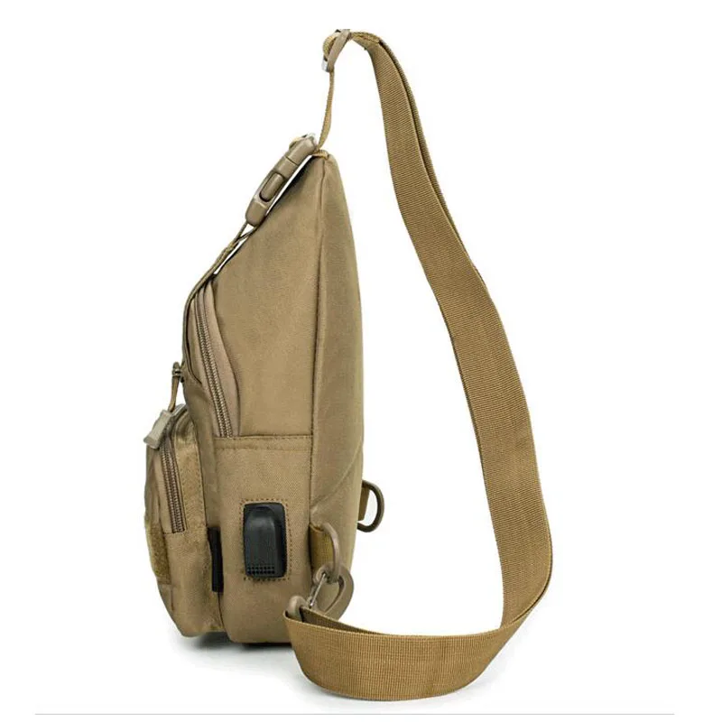 Tactical Shoulder Bag Outdoor Men Hiking Hunting Camping Camouflage USB Charging Sling Chest Backpack