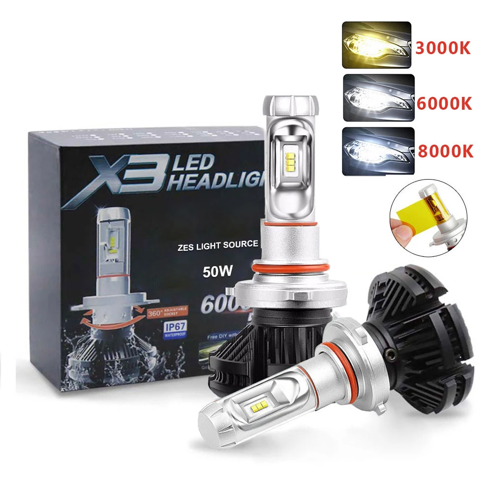 Auto Kit LED H7 6500K 8000LM H1 H8 H3 H8 H9 H11 9005 HB4 H13 Car Led Bulbs X3 LED Headlight 6000LM 50W H4 Bulb Bright lamp Light