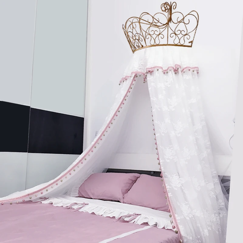 Imagem -02 - Princesa Coroa Mosquito Net Cama Cortina Menina Crianças Decoração do Quarto Cabeceira Fundo Fio Romântico Tendas Dossel Valance