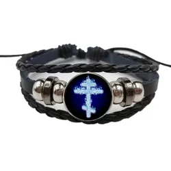 Hot Sale, Orthodox Leather Bracelet Byzantine Russian Black Bracelet Glass Bracelet Jewelry