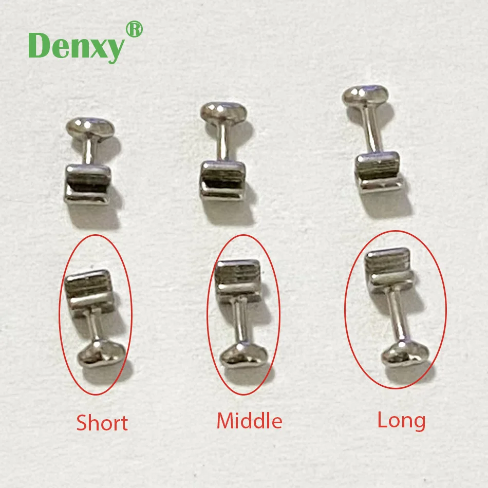 Denxy 100pcs Dental Orthodontic Crimpable Hook Dental Short Long Orthodontic Bracket ortho attachments lingual button