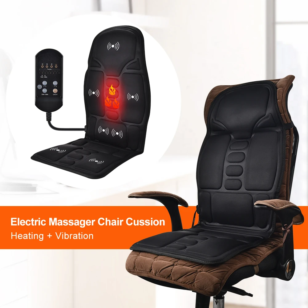 Electric Back Massager Massage Chair Cushion Heating Vibrating Car Home Office Lumbar Neck Mattress Pain Relief