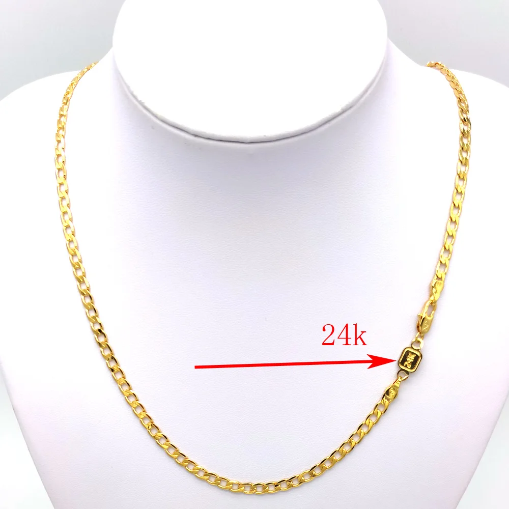 

Solid 24 k Stamp Link Carat Gold GF Women's Necklace Curb Chain Birthday Valentine Gift Valuable 20" 50 * 4 MM