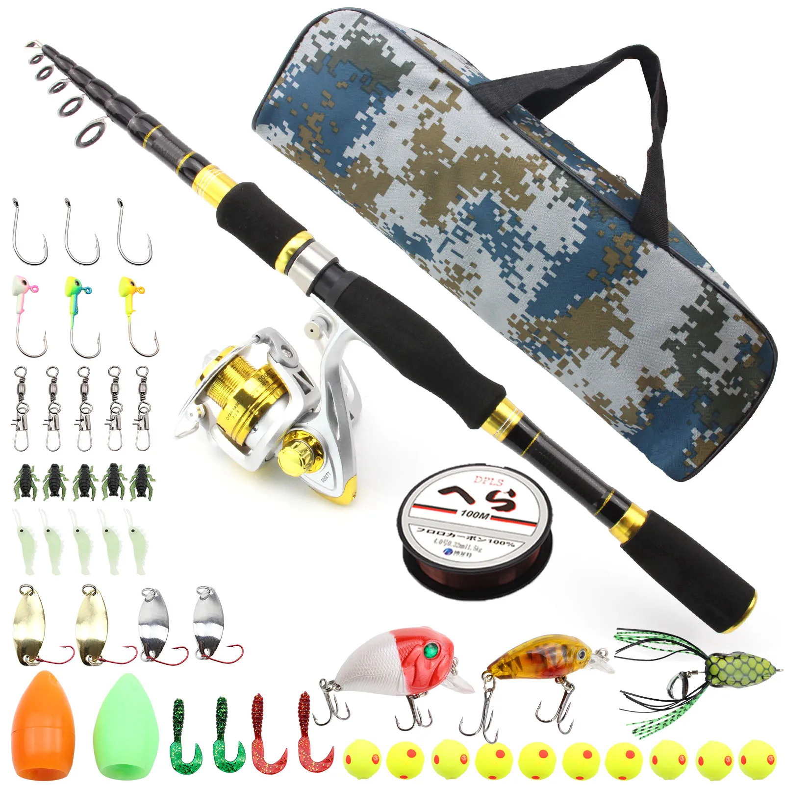 1.8m 2.1m carbon fishing rod and Spinning Reels fishing Portable bag Baits line hook Fishing Tackle set  Rod Reel Combos pesca