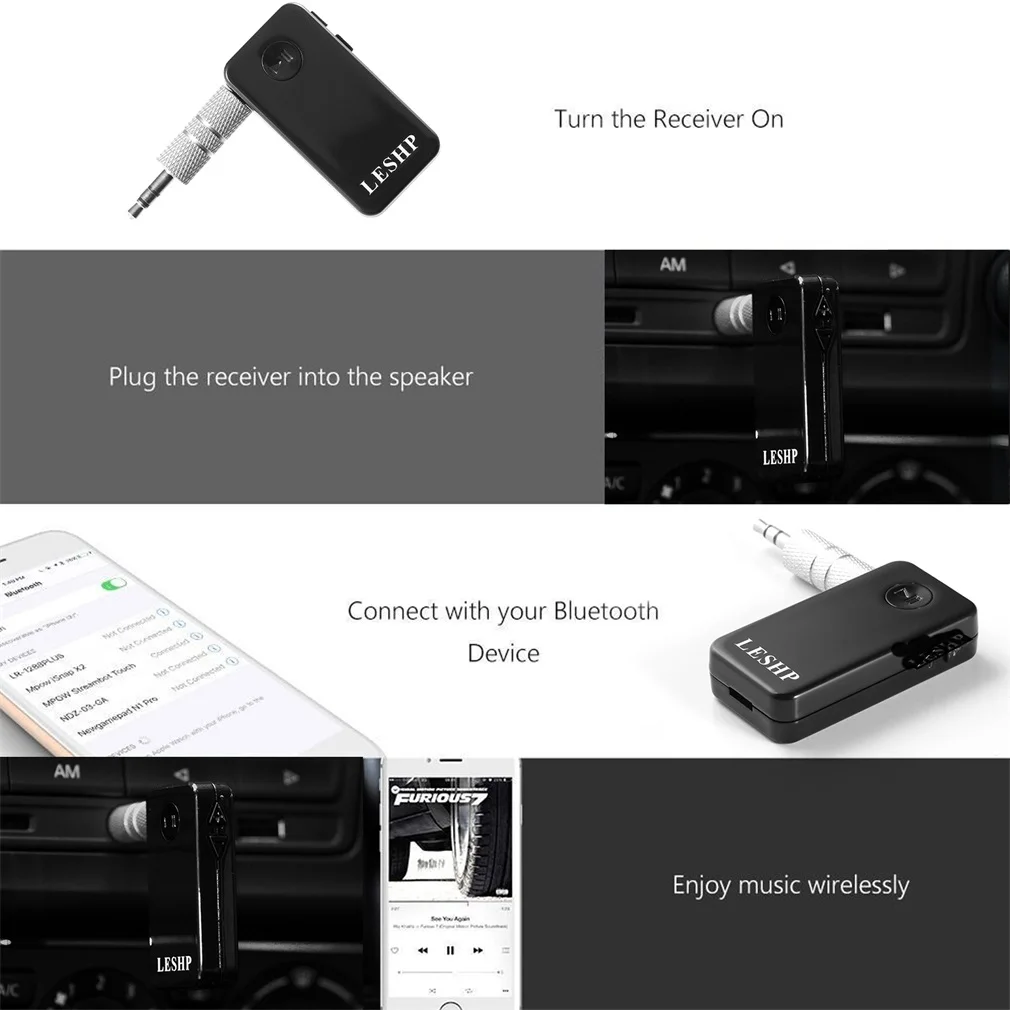 Adaptor Penerima Streaming Musik Output Stereo Gaya Mobil Audio Bebas Genggam Nirkabel Mini Persegi LESHP