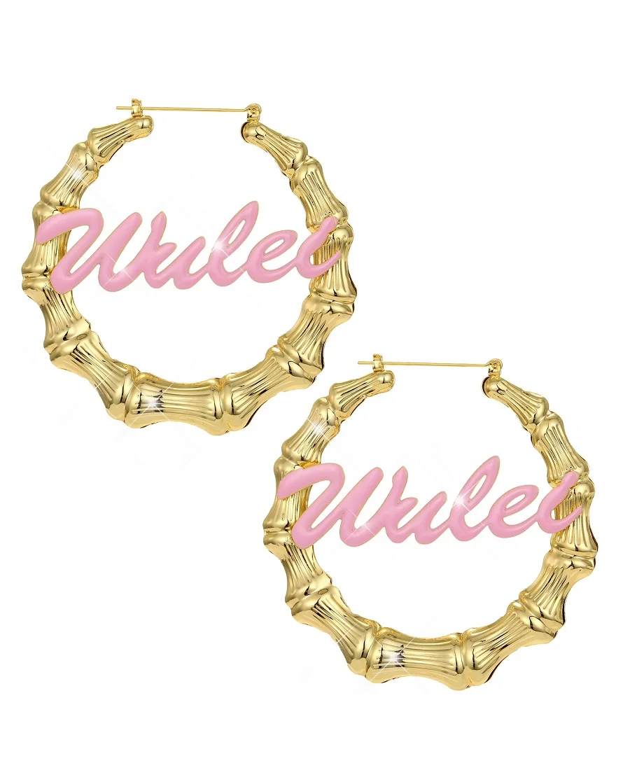 

Custom Name Earrings Pink Color Customized Nameplate Hoop Earring Coloful Oil Earrings Name Hoop Earrings Letter Birthday Gifts