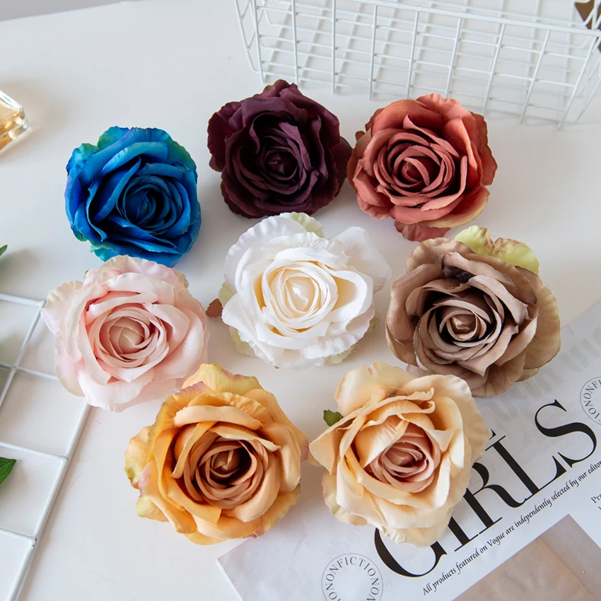 

100Pcs Artificial Flowers Silk Roses Wholesale Scrapbook Wedding for Home Decoration Christmas Garland Flower Wall Handicraft