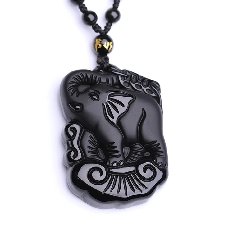 Natural Obsidian Pendants Necklace Mother Baby Cute Elephant Lucky Pendant With Natural Stone Beaded Chains Fashion Woman Man