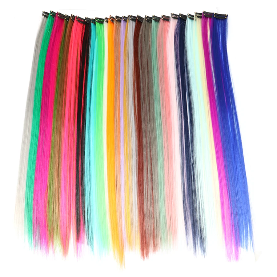 Colorful Clip In One Piece Synthetic Hair Extension  Long Straight and Curly Hairpiece For Women  Girl Kids With Cosply