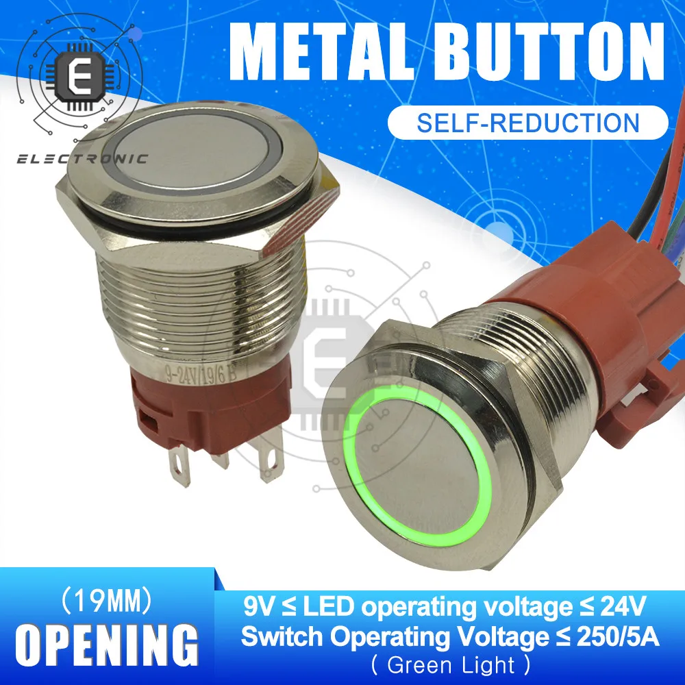 Open Hole 19MM Metal Push Button Switch 250V/5A Flat Round, High Flat Round, Spherical, Terminal, Self-Reset With Power Symbol