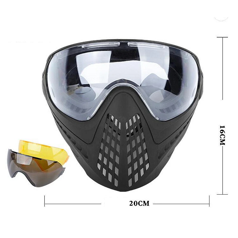 New Paintball Mask Safety Protective Anti-fog Goggle Full Face Mask with Black/Yellow/Clean Lens Tactical Airsoft Equipment