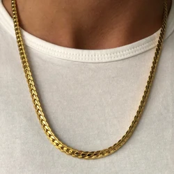 Punk 4/7mm Embossing Flat Snake Chain Necklace Gold/Silver Color Stainless Steel Chains For Men Women Fashion Jewelry 18