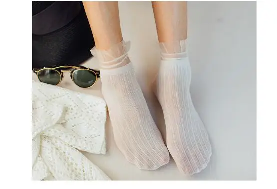 10pairs/lot Ladies Socks Sheer Mesh Glass Silk Socks Ultrathin Transparent Crystal Lace Elastic Summer Cute Sock