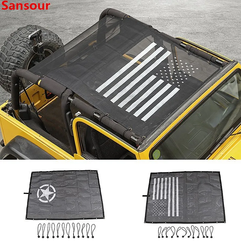 Sansour Car Top Sunshade Cover for Jeep Wrangler 1997-2006 Roof Anti UV Sun Sunshade Protect Net for Jeep Wrangler TJ Accessorie