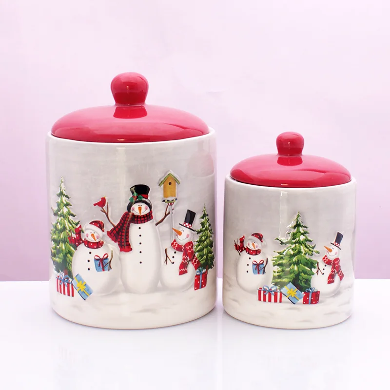 Nordic Village Christmas Snowman Bowl and Plate Tableware Set Embossed Rice Salad Bowl Western Style Ceramic Flat Ceramics Cup