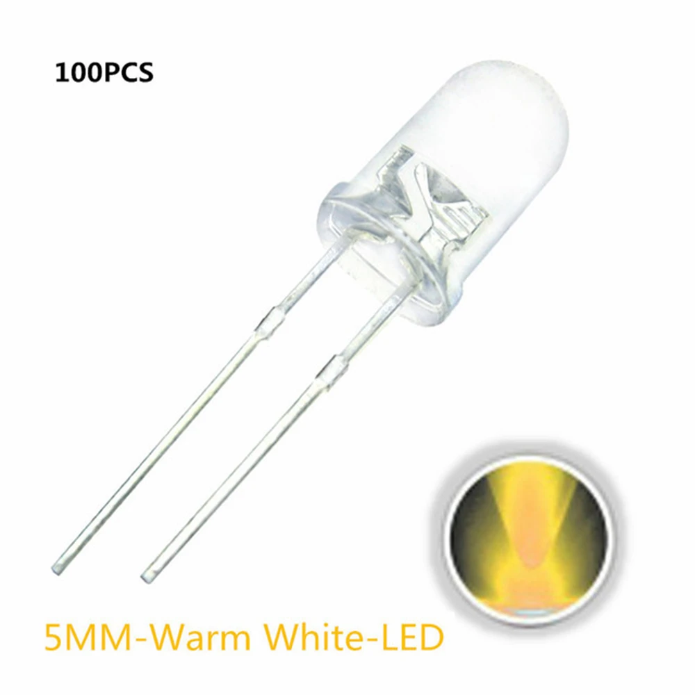 100pcs 5mm LED Diode 5 mm Assorted Kit White Green Red Blue Yellow Orange Pink Purple Warm white DIY Light Emitting Diode