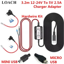 3.2m 12v-24v to 5v 2.5A Mini Micro USB Car Dash Camera Charger Adapter Cam Hard Wire DVR Hardwire Kit for XiaoMi 70Mai YI 360
