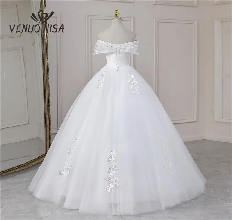 Real Video Off Shoulder V Neck Wedding Dress Plus Size Vestido Noiva Luxury Sequined Bead Lace Embroidery Princess Bridal Gown