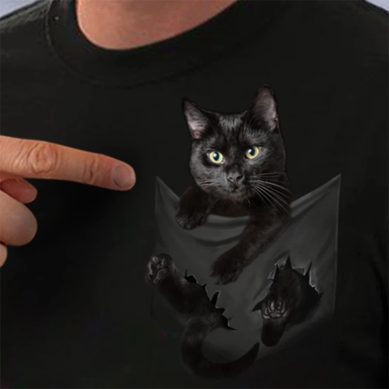 CLOOCL Maine Coon Cat T-Shirt Funny in Pocket T-shirt Men for Women Shirts Tops Cotton Black Tees Tops Dropshipping