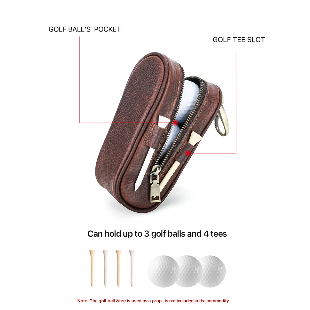 Contact\'s Family Vegetable Tanned Leather Golf 3 Balls Bag Pouch 4 Tees Holder Divot Tool Carrier Pouch Waist Bag Storage Case