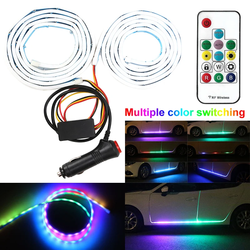 

150cm/180cm Universal Flexible Car LED Door Strip Light Waterproof Rifit Door Decorative Atmosphere Lights APP/Remote Control